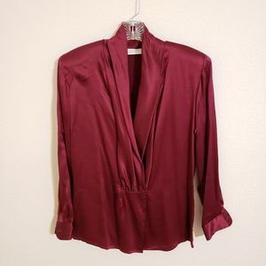 Lord & Taylor Wine Red Silk V-Neck Vintage Blouse